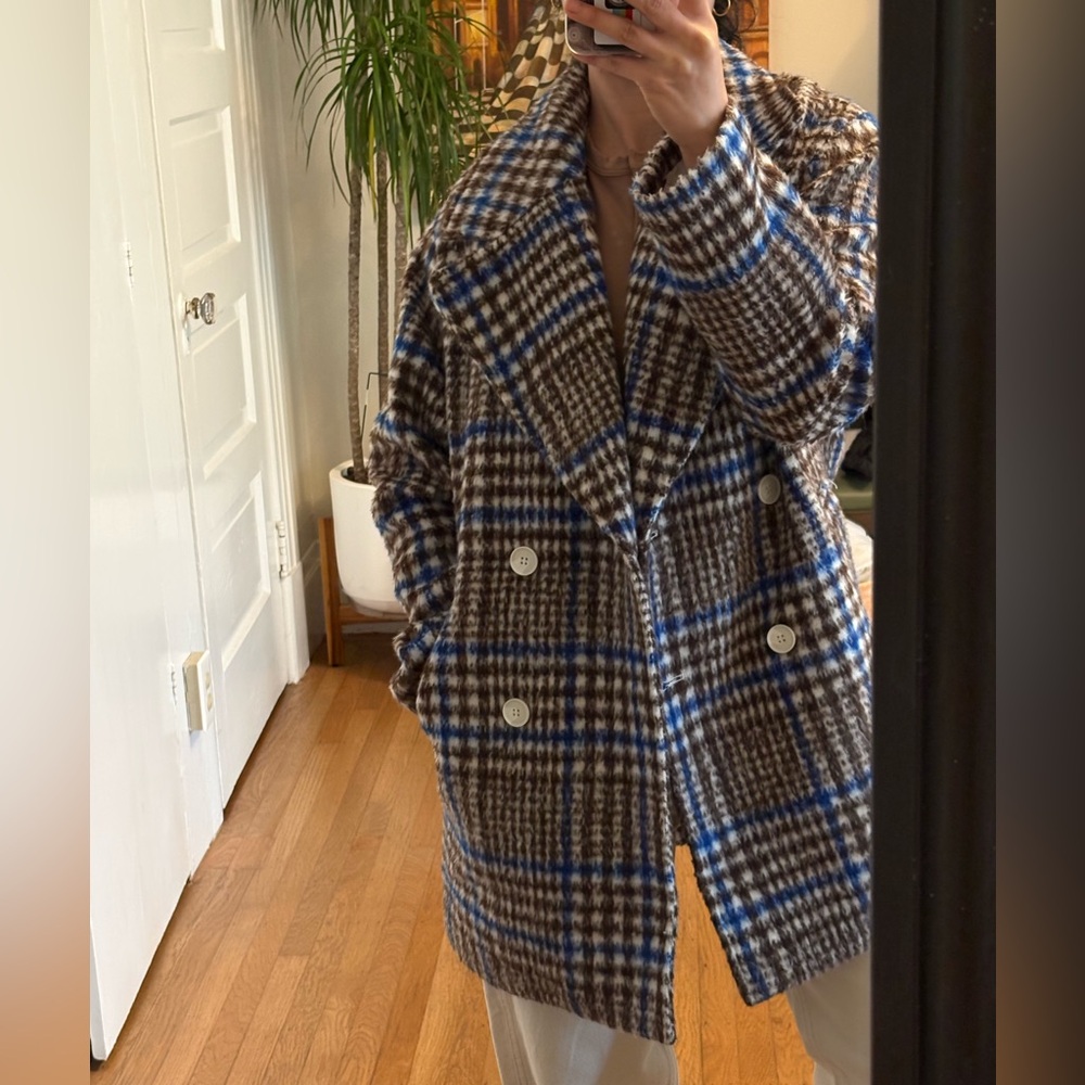 Plaid Double-Breasted Peacoat